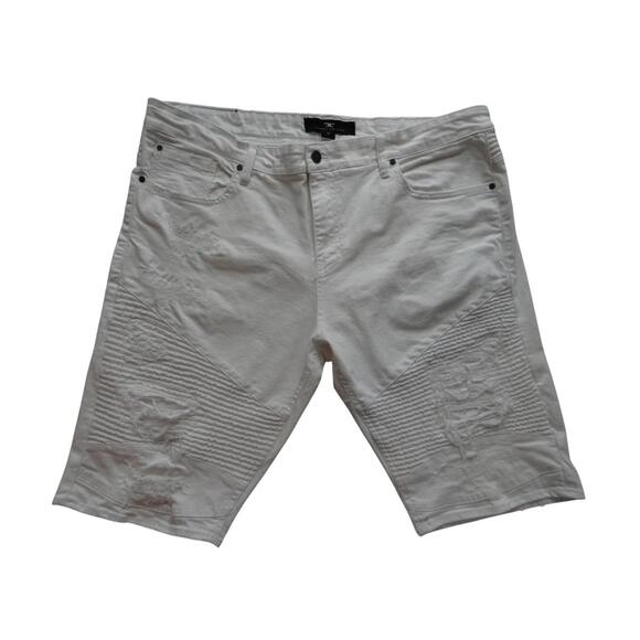 Men's White Distressed Denim Shorts - Picture 1 of 6